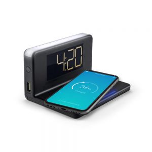 CALHCG018QI-B Caliber Alarm Clock With Qi Wireless Charging Pad & USB Output - Black Additional Image 1