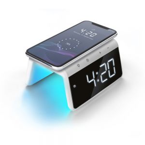 CALHCG019QI-W Caliber Alarm Clock With Qi Wireless Charging Pad & USB Output - White Additional Image 1